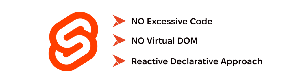 Svelte key features: no excessive code, no Virtual DOM, reactive declarative approach.